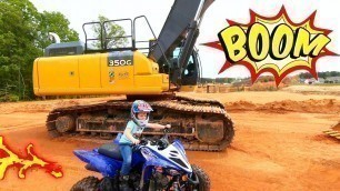Kid Riding his Brand New ATV at Construction Site with Tractors | ATVs for Kids