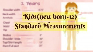 'Kids Standard Measurement |Newborn to 12 Years  Clothing Size Chart'