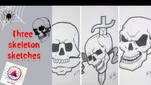 'Three skeleton sketches | skull sketches | three drawing | Art Hub'