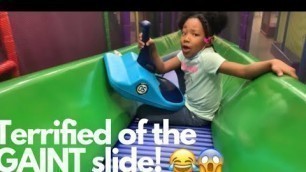 'Maleah is TERRIFIED to go down the Gigantic Slide at Kids Empire.'
