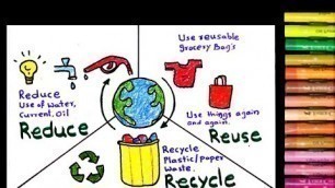 'How to draw Reduce Reuse Recycle poster drawing | easy poster drawing'