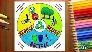 'How to draw Reduce Reuse Recycle poster chart drawing for beginners ( easy ) step by step'