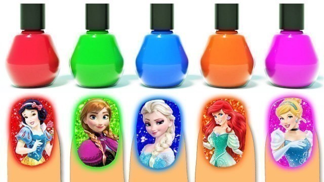 'Learn Colors with Design Nail Polish For Disney Princess Coloring for Kids Nursery Finger Family'