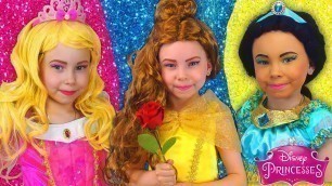 'Disney Princesses Costumes & Kids Makeup with Colors Paints Pretend Play with Real Princess Dresses'