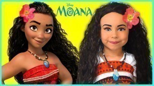 'DISNEY MOANA MAKEUP Tutorial for Kids & Costume Disney Princess Alisa Pretend Play with Toy and Doll'