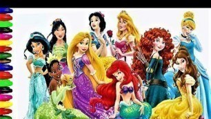 'COLORING PAGES I Coloring CINDERELLA, ARIEL, JASMINE I Disney Princess  for Kids I Lucky Colors'