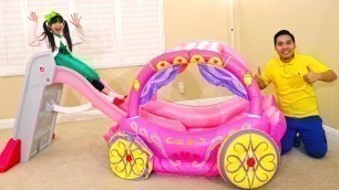 'Emma Learn Colors Pretend Play with Pink Kids Slide and Princess Carriage Inflatable Toy'