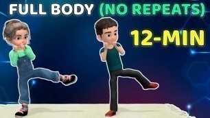 '12 MINUTE FULL BODY WORKOUT FOR KIDS | NO REPEATS'