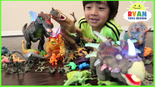 'DINOSAURS TOYS COLLECTION FOR KIDS! JURASSIC WORLD DINOSAURS T REX battle Family Fun Playtime'