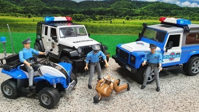 'Police car jeep, police motorcycle, police chase with bruder toy'