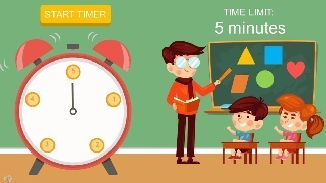 '5 Minute Timer with Animated Alarm Clock and Child Friendly Graphics'