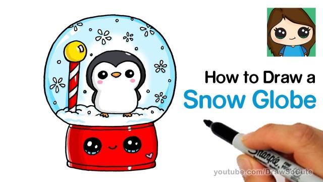 'How to Draw a Snow Globe Easy with Cute Penguin'