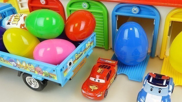 'Car toys surprise eggs truck cars and Poli play'