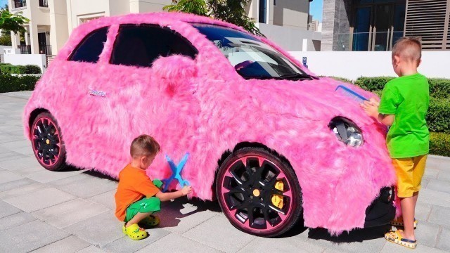 'Vlad and Niki help their mother take care of the car'