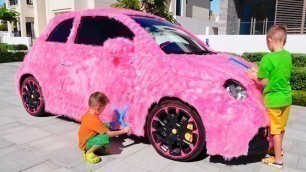 'Vlad and Niki help their mother take care of the car'