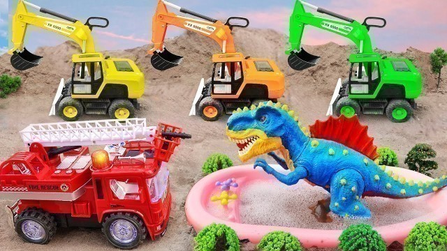 'Car toy,Crane, Excavator, Fire truck, T-Rex Dinosaurs - The value of mutual help for kids'