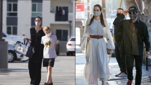 Angelina Jolie and  her children safe with face masks