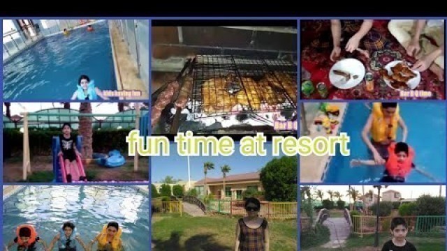 A day at a resort.kids swimming fun and activities