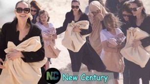 Family outing: Angelina Jolie brings her children to Canary Islands beach, on filming
