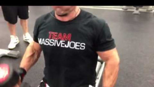 'MassiveJoes.com - Nick Jones Trains Biceps - 18kg (40lbs) Seated Dumbbell Hammer Curls Bicep'