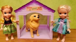 'Pet Vet ! Elsa & Anna toddlers take their dog to Barbie the doctor'