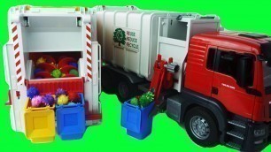 'Garbage Trucks for kids, kids garbage truck video with Bruder garbage truck toys'