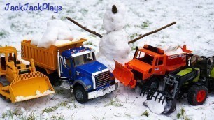 'Bruder Toy Trucks Digging Snow: Kids Playing with Toys - Snow Plow Bulldozer Loader'