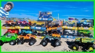 'EPiC Monster Truck Arena at the Beach | Unboxing 13 New Toy Monster trucks'