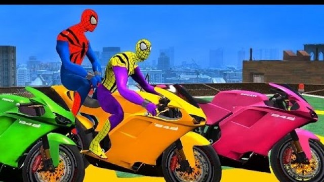 'Learn colors with SPIDERMAN, MOTORBIKE, motorcycles COLORS - Nursery Rhymes - Videos for Kids'