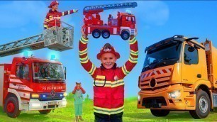 'The Kids Play with a Real Fire Truck, Tractor & Garbage Trucks'