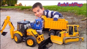 'Bruder Toy Trucks for Kids - UNBOXING JCB Backhoe - Dump Truck, Tractor Loader, Bulldozer'