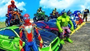 'Motorbike and Spider-Man! SPIDERMAN & Motorcycles on Cars Parkour Obstacles with Superheroes #102'
