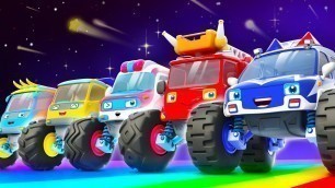 'Five Monster Trucks | Learning Vehicles | Number Song | Fire Truck, Police Car | Kids Song | BabyBus'