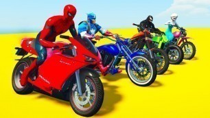 'LEARN COLORS MotorCycles JUMP & Mini Bike, ATV for kids with Superheroes for children 3D Animation.'