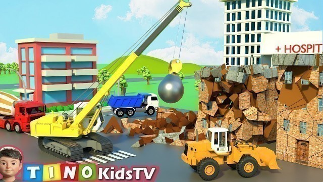 'Wrecking Ball Crane & Construction Trucks for Kids | Hospital Construction for Children'