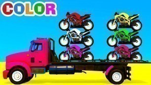 'Color Motorcycles on Truck in Spiderman Cartoon 3D w Superheroes for Kids Colors Video'