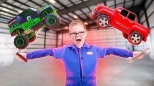 'MAGIC Mechanic Turns Toy Trucks into POWER WHEELS! | Kids Videos'