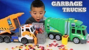 'Garbage Trucks Toys Unboxing And Playing With Jelly Beans Ckn'