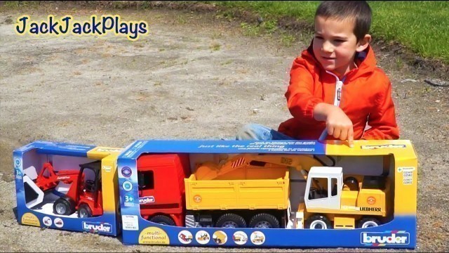 'Bruder Toy Trucks Unboxing - Excavator, Loader, Kids Playing with Construction Toys'