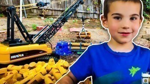 'Building a Lincoln Log Cabin with Toy Construction Trucks for Kids! | JackJackPlays'