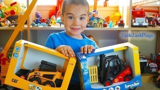 'Toy Trucks for Kids UNBOXING Bruder Skidsteer Forklift Playing with Marble Run'