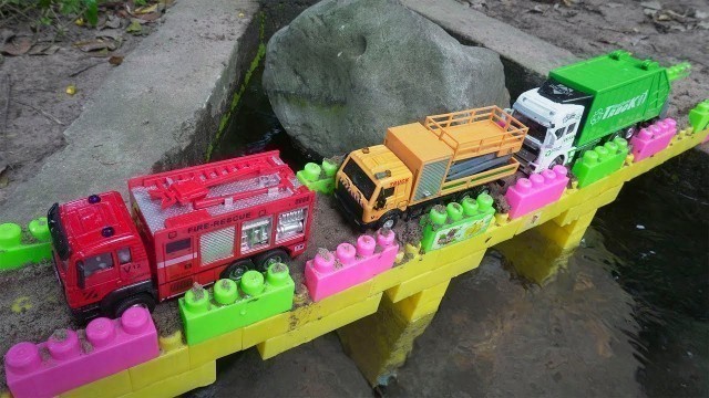 'Fire Truck, Dump Trucks, Garbage truck sinking in water. Helicopter Toy for Kids'