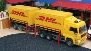 'TOY Trucks video for kids | Bruder toys DHL container'