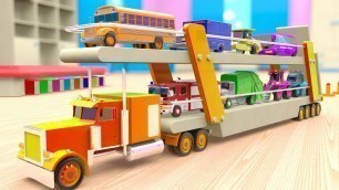 'Learning Colors with Toy Street Vehicles with Car Transport Truck for Kids, 3D Vehicles'