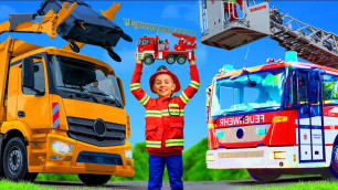 'Kids Play with a Real Garbage Truck, Excavator & Fire Trucks'
