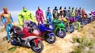 'AVENGERS ARMY Motorcycles Epic Speed Jump Challenge Homem Aranha,thor,Iron man,Captain Marvel- GTA 5'