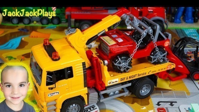 'Bruder Tow Truck + Jeep Surprise Toy Unboxing and Review: Big Toy Trucks for Kids Collection'