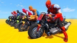 'MOTORCYCLES with SPIDER-MAN - EXTREME RAMP PARKOUR Jumps with SUPER MOTOS - GTA V MODS'