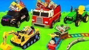 'Toy Hunt, Excavator, Oil Tanker Truck, School Bus, Ambulance'