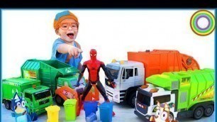 'Garbage Trucks for Children with BLiPPi fan | Learn rubbish trucks | min min playtime'